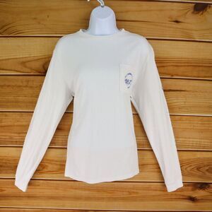 Vineyard Vines Long Sleeve T-Shirt Womens Sz S White 100% Cotton Arm Logo Pocket